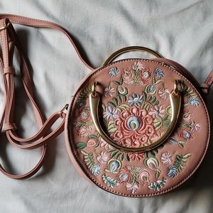 Dusty pink peachy mauve embroidered purse